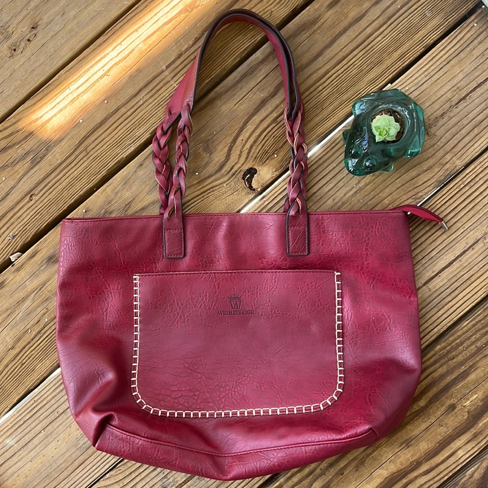 Weimeibaige Purse Braided Red Vegan
Leather Oversize Tote Bag Purse